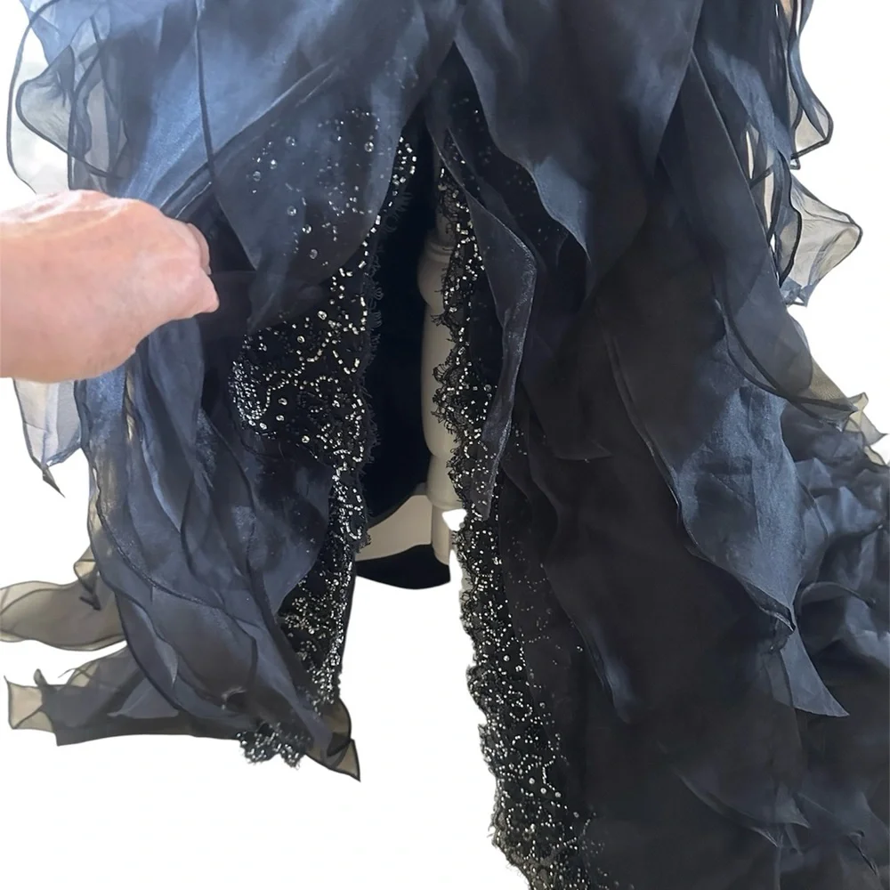 STEPHEN YEARICK Black 100% Silk Beaded Halter Gown Dress Size 6 Couture Pageant - Picture 9 of 17